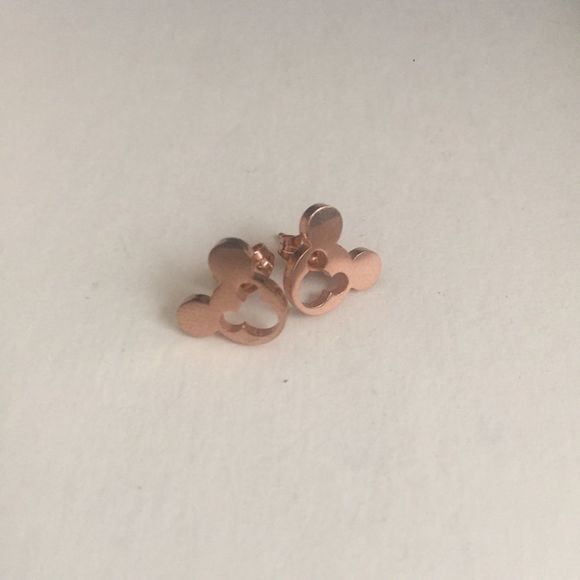 Rose Gold Mickey Mouse Earrings - Picture 3 of 6